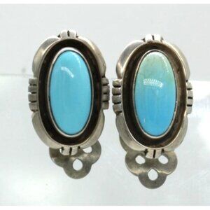 L.M. NEZ native Navajo turquoise sterling silver earrings, vintage, clip on
